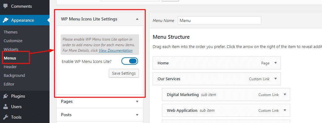 How to Add Custom Font Icons on WordPress Menu? (Step by Step Guide) wp menu icons lite settings - How to Add Custom Font Icons on WordPress Menu? (Step by Step Guide)