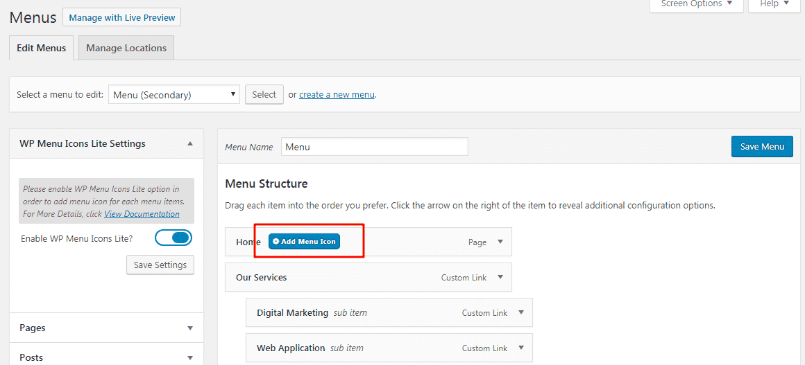 How to Add Custom Font Icons on WordPress Menu? (Step by Step Guide) add menu icons - How to Add Custom Font Icons on WordPress Menu? (Step by Step Guide)