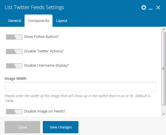 How to Showcase Twitter Feed for your WP Bakery powered WordPress website? component list view settings - How to Showcase Twitter Feed for your WP Bakery powered WordPress website?
