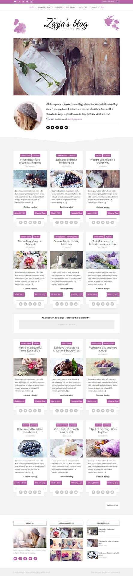10+ Best Feminine WordPress Themes (Premium Version) zarja blog best premium feminine wordpress theme - 10+ Best Feminine WordPress Themes (Premium Version)