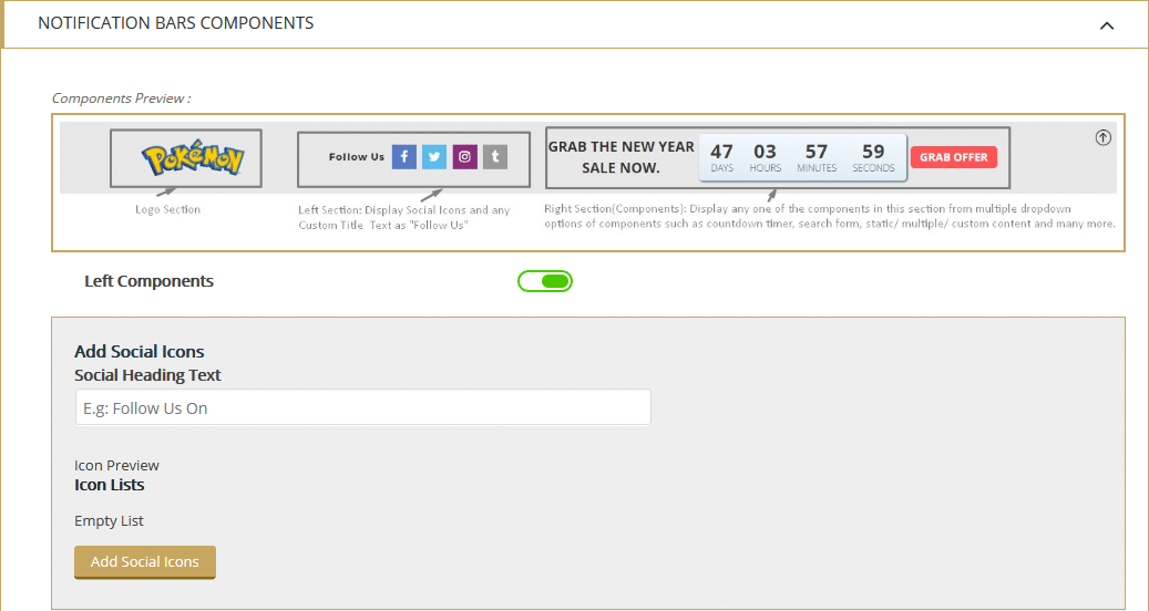 How to add notification bar on your WordPress website? (Step by Step Guide) notification bars left component 1024x545 - How to add notification bar on your WordPress website? (Step by Step Guide)