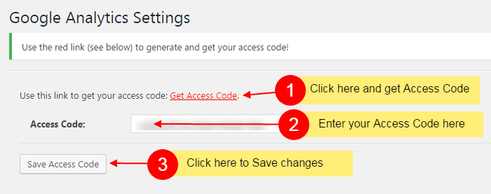 How to setup Google analytics on your WordPress website Authorize your plugin with Access Code from Google Analytics - How to setup Google analytics on your WordPress website