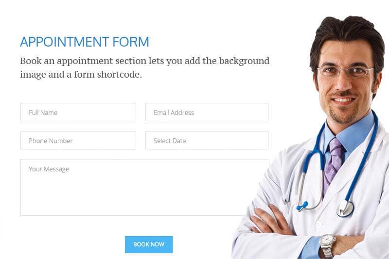 Feature-rich Free Responsive WordPress Health & Medical Theme - EightMedi Lite Appointment booking section EightMedi Lite medical theme - Feature-rich Free Responsive WordPress Health & Medical Theme - EightMedi Lite