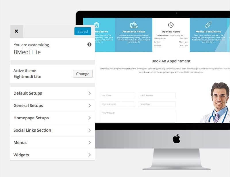 Feature-rich Free Responsive WordPress Health & Medical Theme - EightMedi Lite WordPress Customizer EightMedi Lite WP medical theme - Feature-rich Free Responsive WordPress Health & Medical Theme - EightMedi Lite