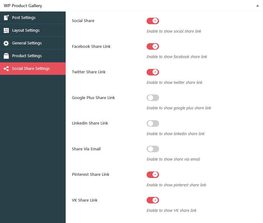 How to Add Product Gallery on WordPress Website? (Step by Step Guide) wp product gallery social share settings - How to Add Product Gallery on WordPress Website? (Step by Step Guide)