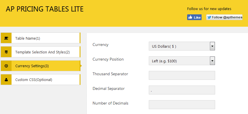 How to Add Pricing Tables on WordPress Website? (Step by Step Guide) ap pricing tables lite currency settings - How to Add Pricing Tables on WordPress Website? (Step by Step Guide)
