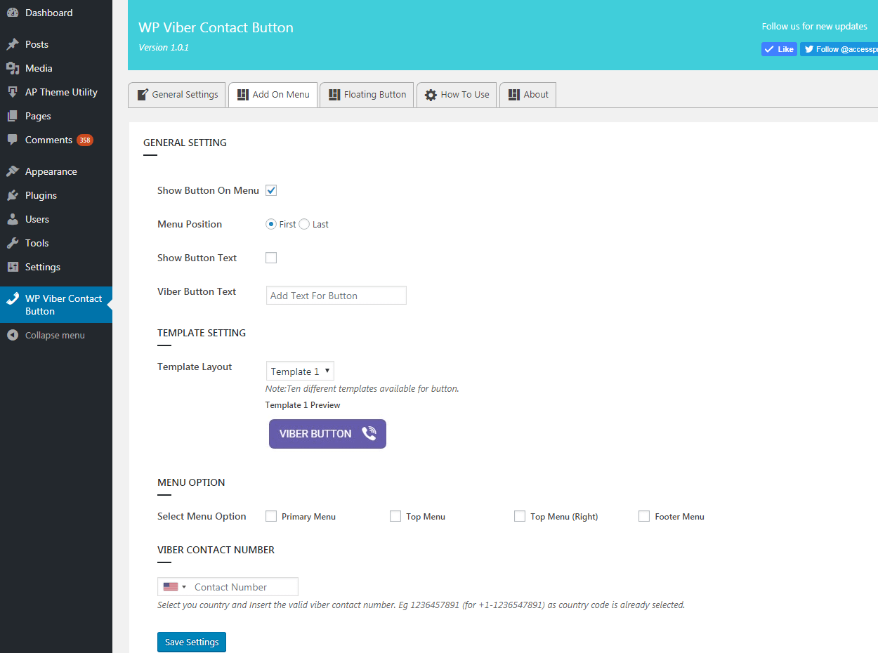 How to Add Viber Button on your WordPress website? addon menu - How to Add Viber Button on your WordPress website?