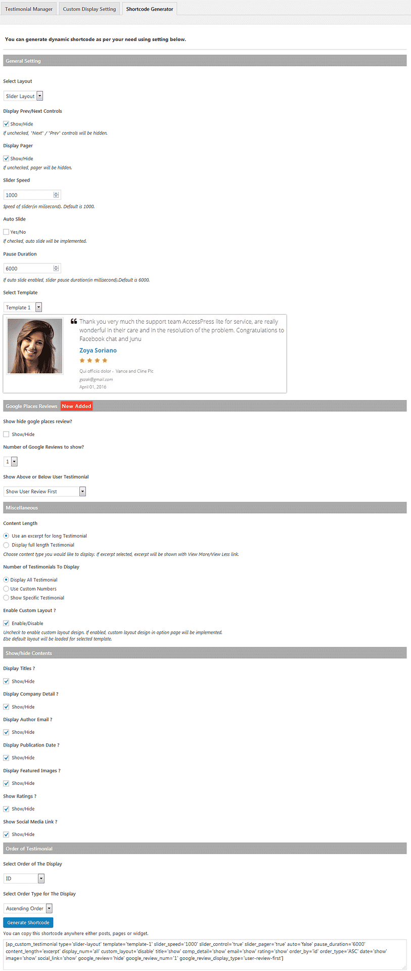 How to display attractive testimonial sliders on WordPress website? (Step by Step Guide) shortcode generator 1 - How to display attractive testimonial sliders on WordPress website? (Step by Step Guide)