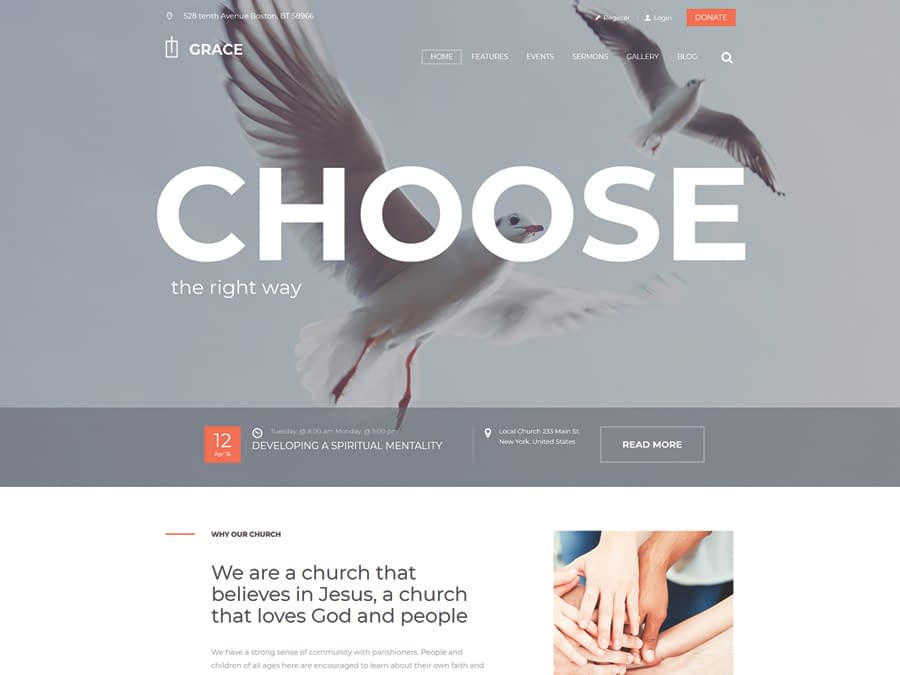 Switching to the Leading WP Editor with 20 Gutenberg Compatible WordPress Themes Grace - Church & Religion WordPress Theme