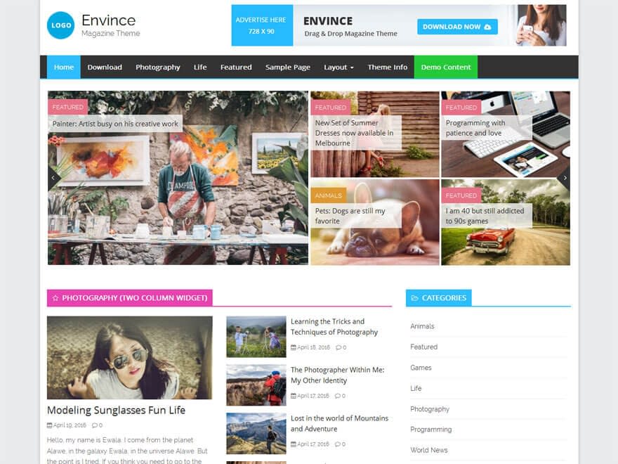 25+ Best Free Responsive Magazine WordPress Themes 2020 envince-free-wordpress-magazine-theme