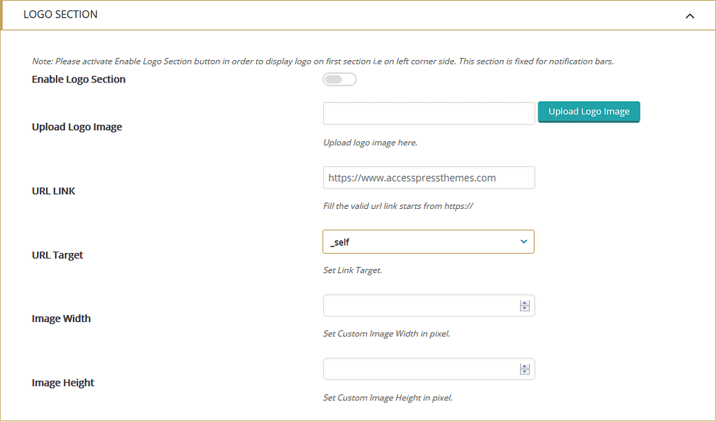 How to add notification bar on your WordPress website? (Step by Step Guide) Apex Notification Bar: Logo Section