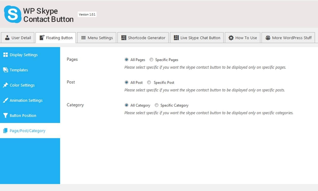 How to add Skype Contact Button in your WordPress website? (Step by Step Guide) WP Skype Contact Button: Selection of Page, Post or Category