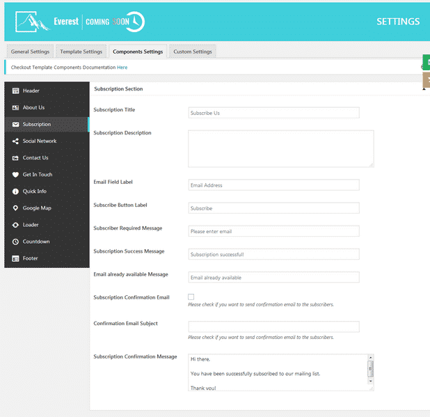 How to create an attractive Coming Soon or Under Construction page for your WordPress website? (Step by Step Guide) Everest Coming Soon: Subscription