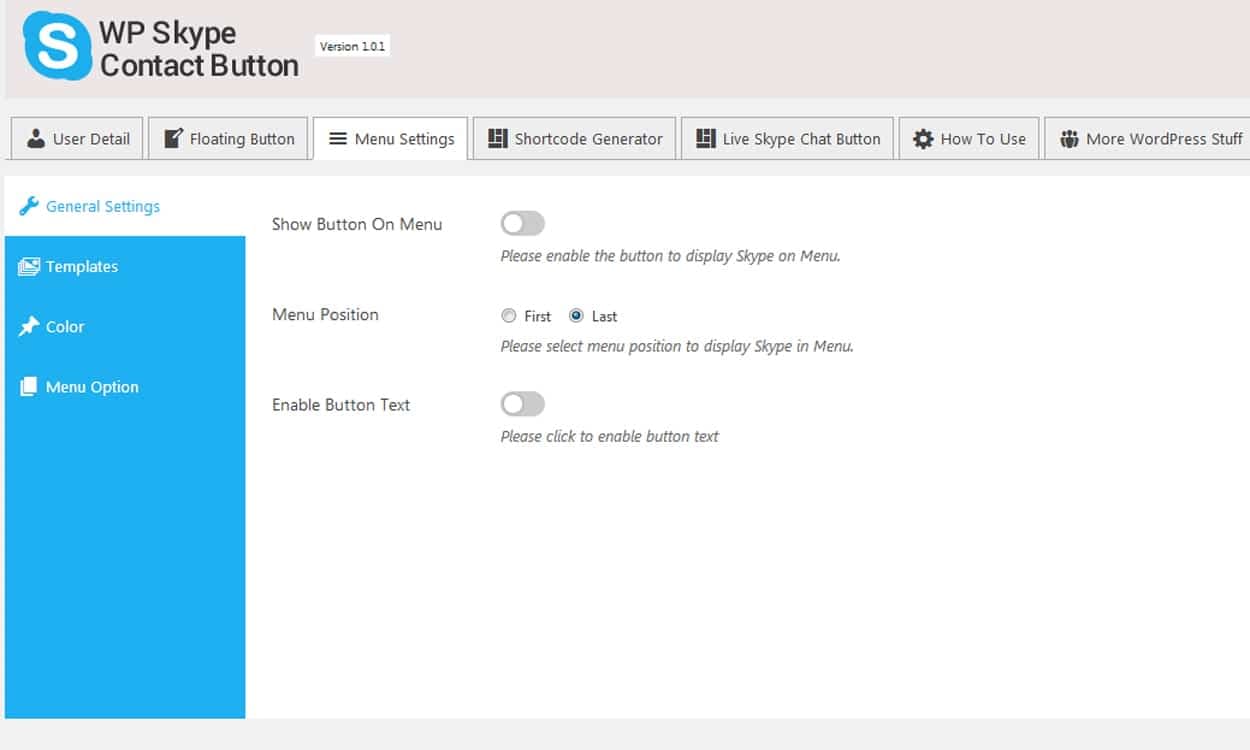 How to add Skype Contact Button in your WordPress website? (Step by Step Guide) WP Skype Contact Button: Menu Settings