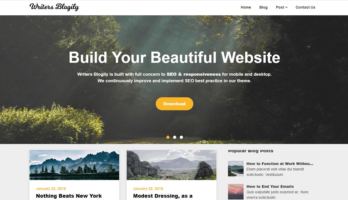 21+ Best Free WordPress Themes (July 2018 Releases: Hotel, Business, Lawyer, Blog, Magazine, Education, Photography and more...) Writers Blogily - Free WordPress Bog Theme