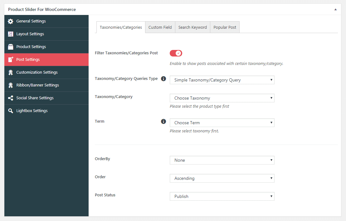 How to Add Beautiful WooCommerce Product Slider on your WordPress Website? (Step by Step Guide) Product Slider for WooCommerce: Post Settings